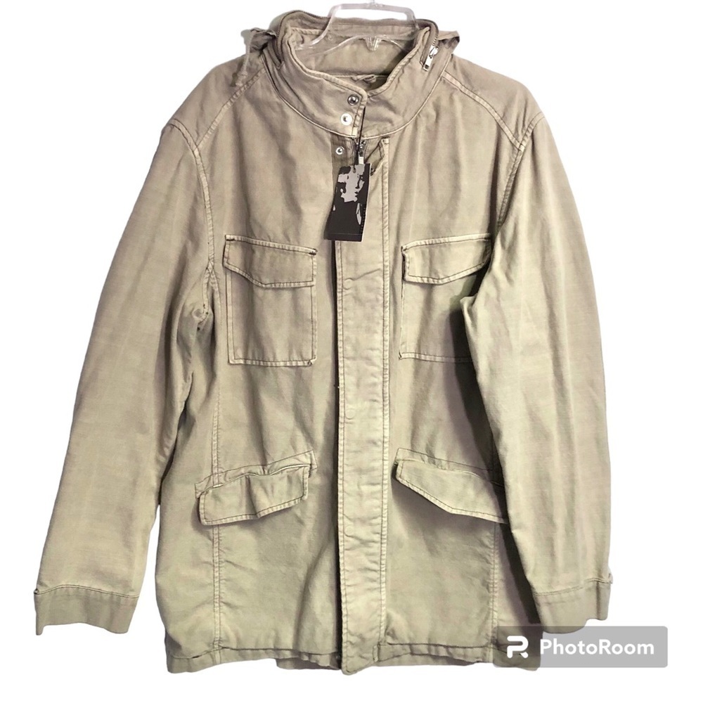 Structure Shop 100% Cotton Khaki Utility Field Jacket Snap/zip Hidden Hoodie M